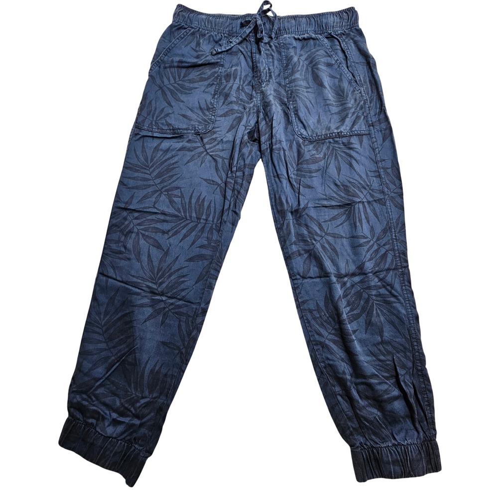 Orvis Jogger Pants Womens Medium Blue Palm Leaf Print Lyocell Elastic Waist